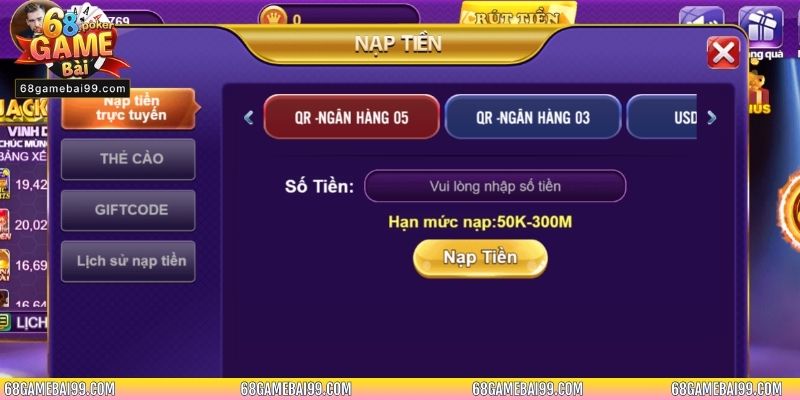 68 Game Bài hỗ trợ đa dạng phương thức thanh toán